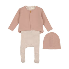 Load image into Gallery viewer, Mema Knits Striped Fooite W French Terry Cardigan + Beanie - Pink