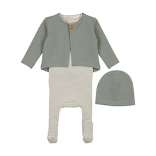 Load image into Gallery viewer, Mema Knits Striped Fooite W French Terry Cardigan + Beanie - Powder Blue