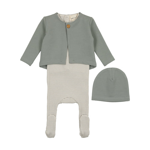 Mema Knits Striped Fooite W French Terry Cardigan + Beanie - Powder Blue