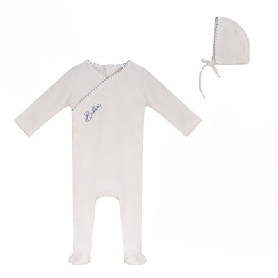 Bubani Boys Colored Stitching Collection Velour Footie And Bonnet
