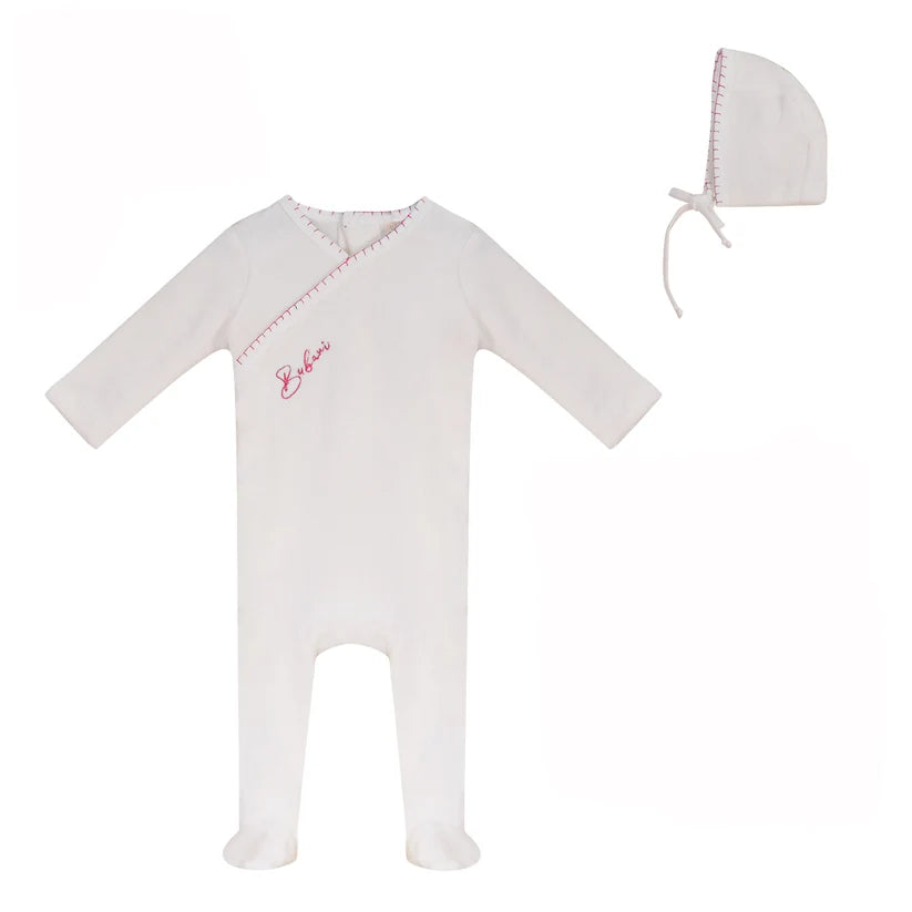 Bubani Girls Colored Stitching Collection Velour Footie And Bonnet