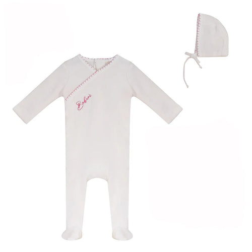 Bubani Girls Colored Stitching Collection Velour Footie And Bonnet