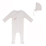 Bubani Girls Colored Stitching Collection Velour Footie And Bonnet