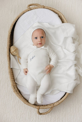 Bubani Boys Colored Stitching Collection Velour Footie And Bonnet