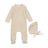 Mema Knits Floral Bud Footie + Bonnet - Printed Pink