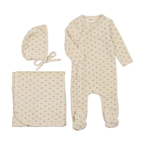 Mema Knits Floral Bud 3PC Set - Printed Pink