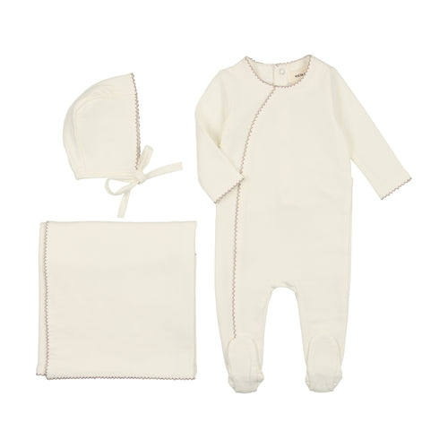 Mema Knits Metallic Piped Edge 3PC Set - Cream/Mauve