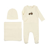 Mema Knits Car 3PC Set - Cream/Brown