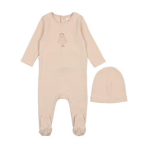 Mema Knits Doll Footie + Beanie - Pink Tint/Cream