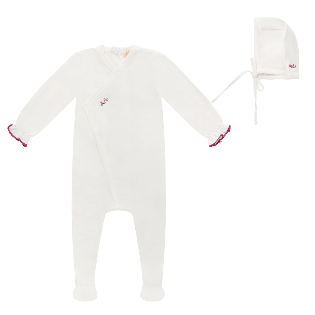Bubani Bebe Collection Girls Footie And Hat - White