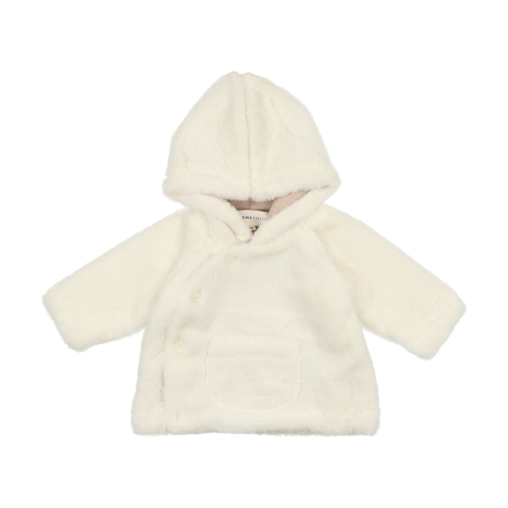 Mema Knits Fur Jacket+Beanie - Cream