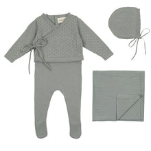 Load image into Gallery viewer, Mema Knits Knit Footie with Cropped Cardigan Set - Powder Blue