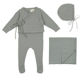 Mema Knits Knit Footie with Cropped Cardigan Set - Powder Blue