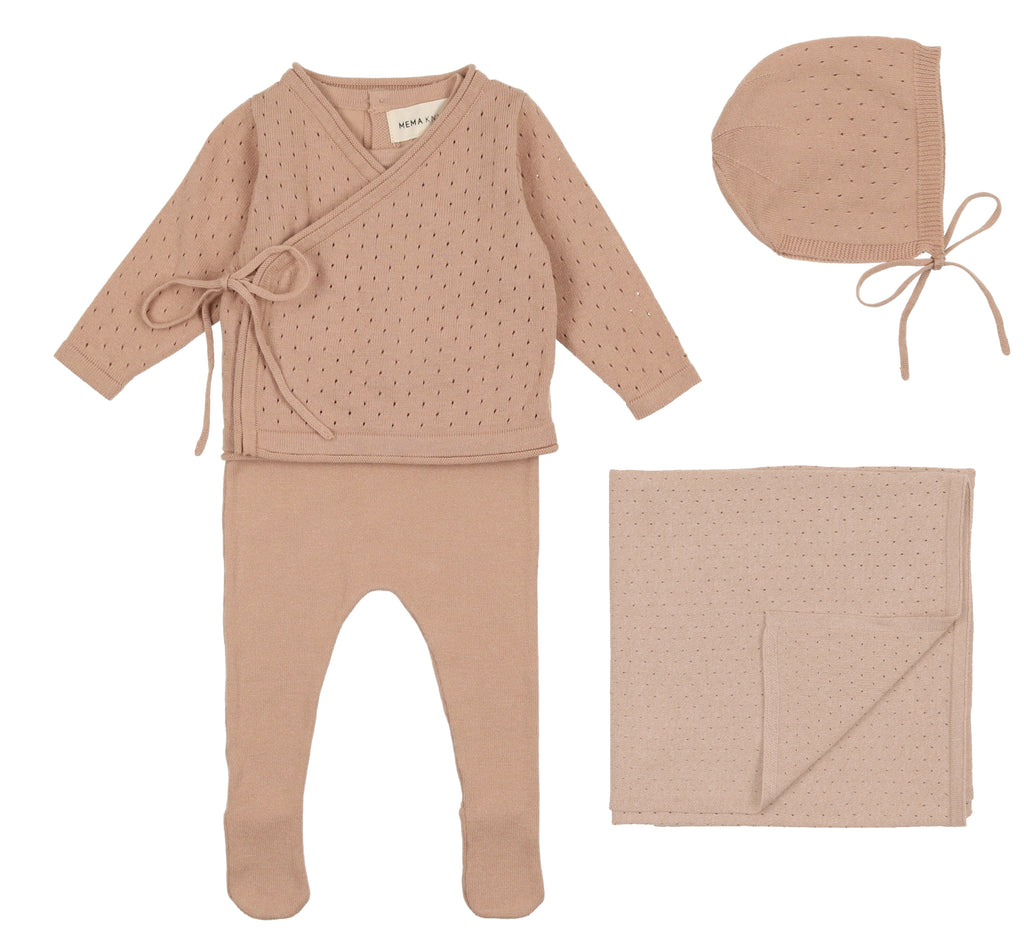 Mema Knits Knit Footie with Cropped Cardigan Set - Pink
