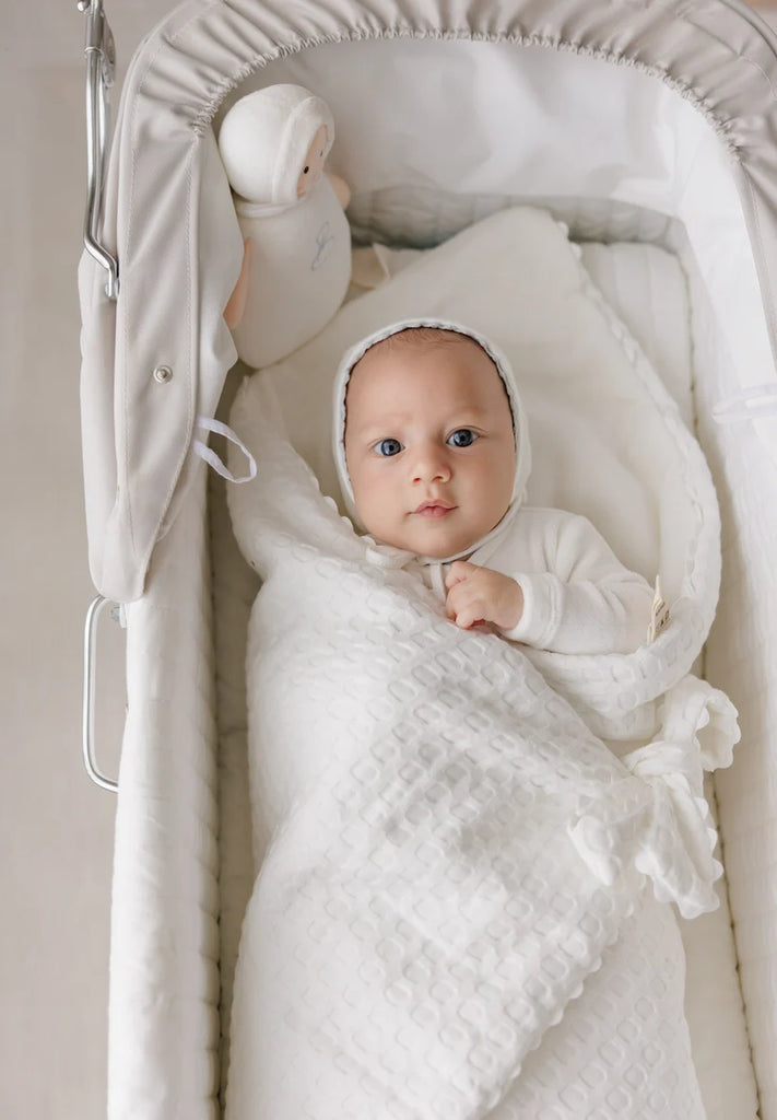 Bubani Lace Piquet Fabric Wrap Blanket - White