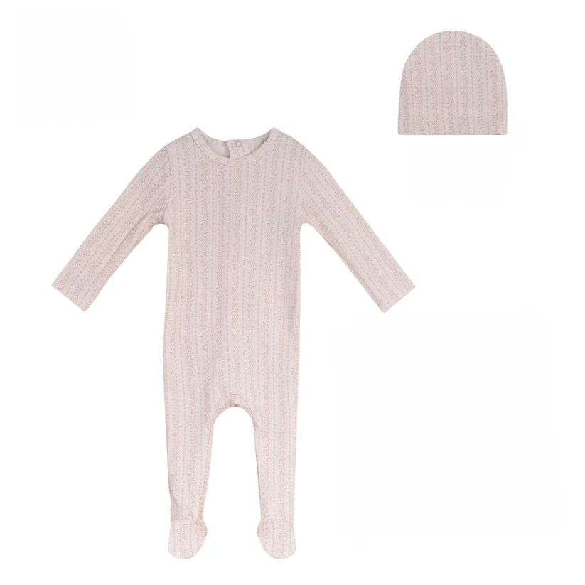 Bubani Printed Collection Cotton Footie And Hat - Pink
