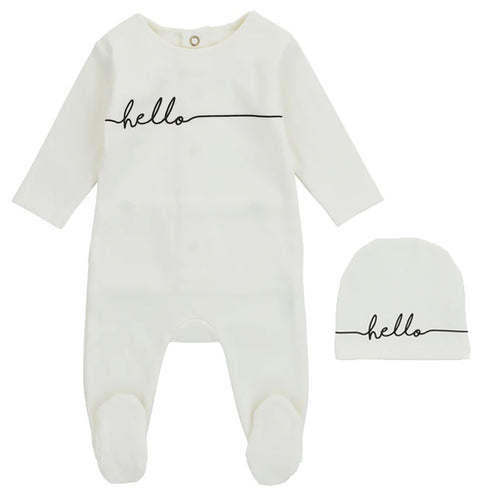 Cadeau Little Hello Footie & Bonnet - White Base - Boy
