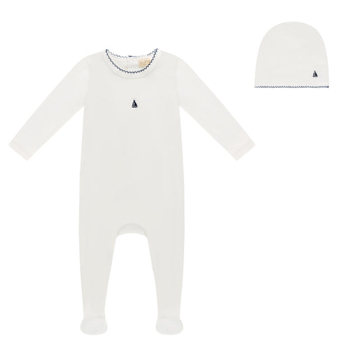 Bubani Boat Collection Footie And Hat - White