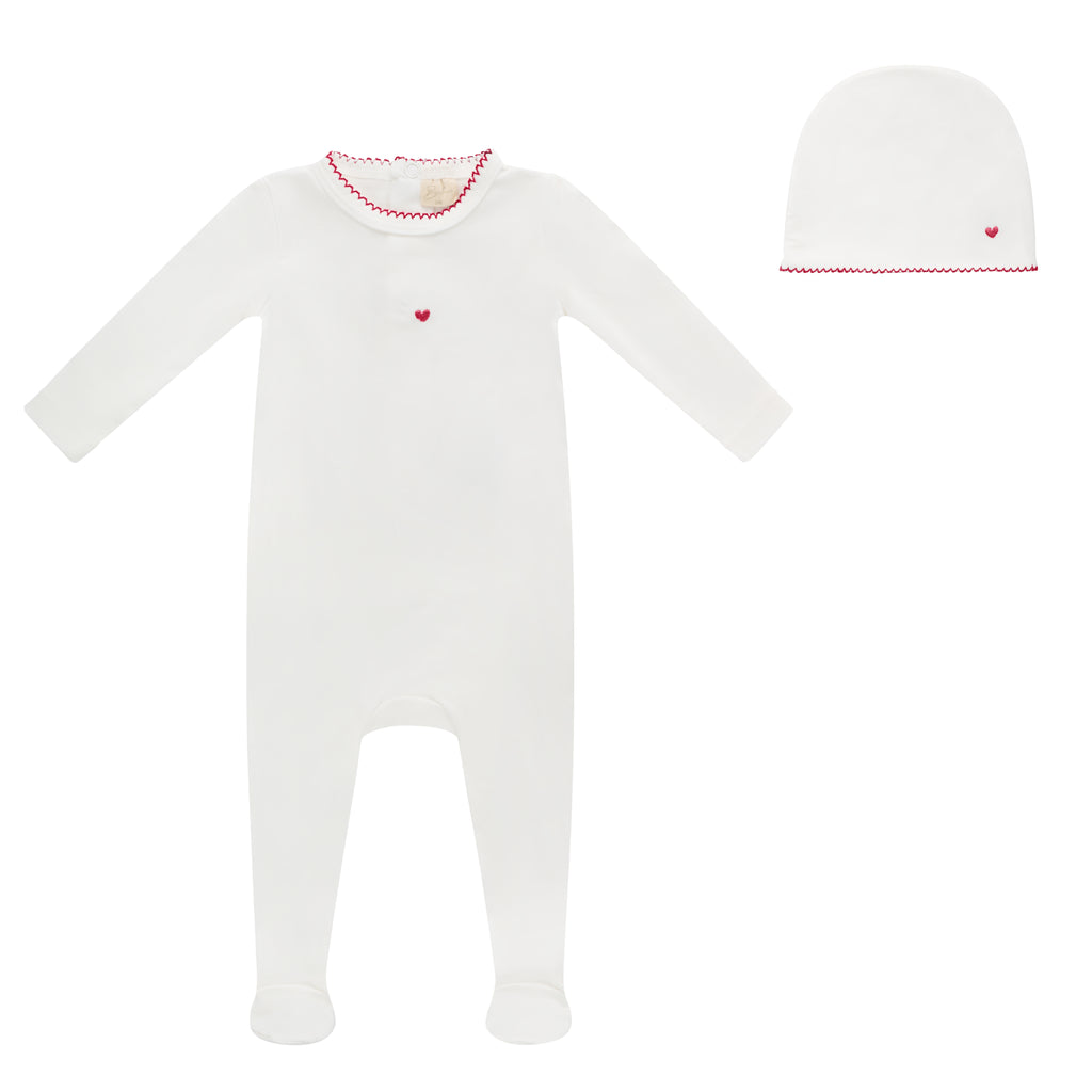 Bubani Heart Collection Footie And Hat - White