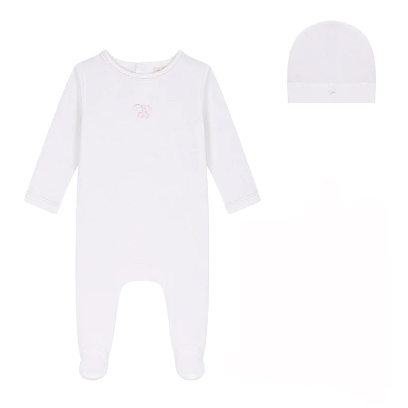 Bubani Girls Eyelet Cherry Collection Footie And Hat
