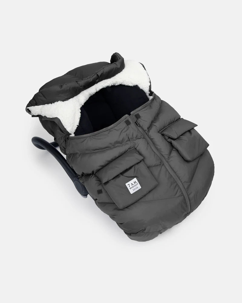 7AM Car Seat Cocoon - Black Oslo Plush