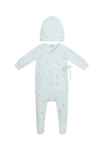Oubon Floral Wrap Footie With Hat - Blue