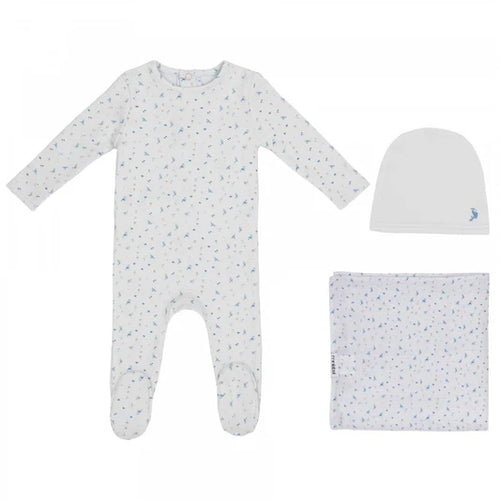 Mini Label Boys Bird All Over Print Layette Set - White