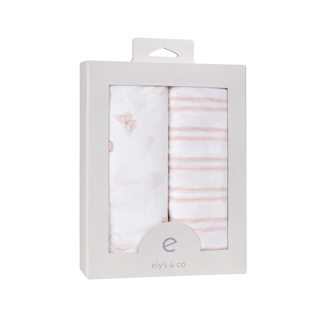 Ely's & Co Cotton Crib/Toddler Bed Sheets - Butterfly & Stripe