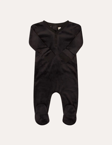 Crew Velour Track Romper - Black
