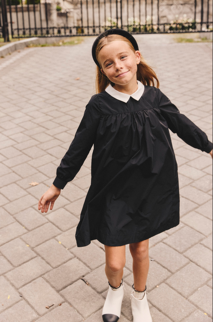 Little Parni Collar Taffeta Dress K453 - Black