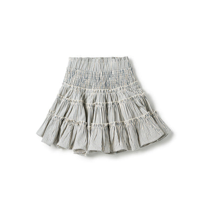 Birnham On The Sea Ruffle Skirt - Blue Denim Stripe