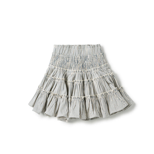 Birnham On The Sea Ruffle Skirt - Blue Denim Stripe