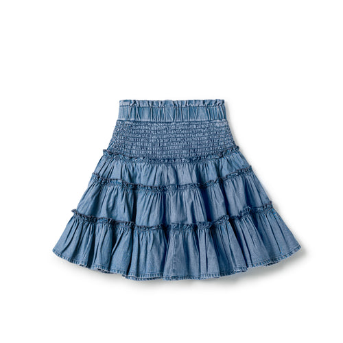 Birnham On The Sea Ruffle Skirt - Stonewash Denim