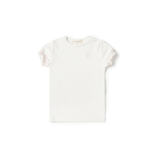 Birnham On The Sea Smocked Tee - White/Pink (Long Sleeve)