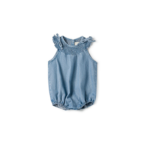 Birnham On The Sea Smocked Romper - Stonewash Denim