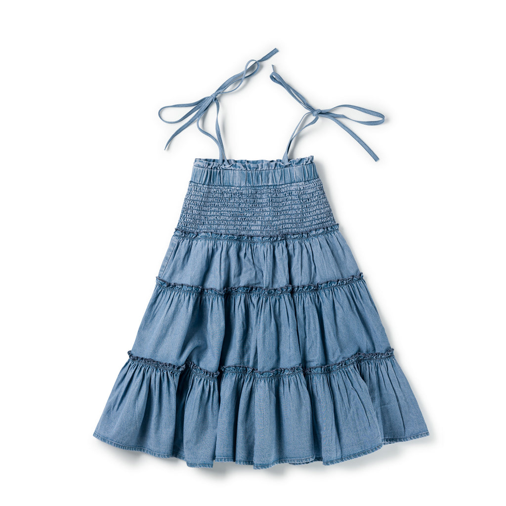 Birnham On The Sea Smocked Jumper - Stonewash Denim
