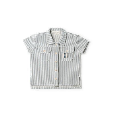 Birnham On The Sea Boys Button D Shirt - Blue Stripe