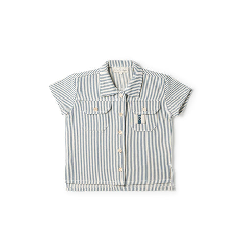 Birnham On The Sea Boys Button D Shirt - Blue Stripe