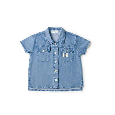 Birnham On The Sea Boys Button D Shirt - Stonewash Denim