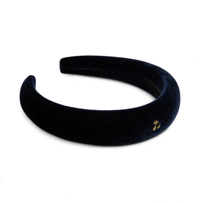 Le Enfant Gold Thread Cherry Velvet Hairband - Navy
