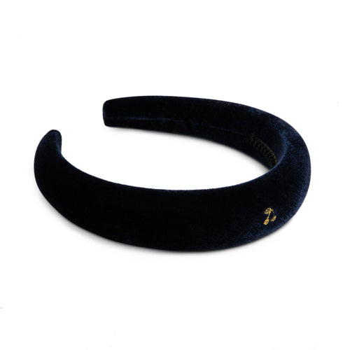 Le Enfant Gold Thread Cherry Velvet Hairband - Navy