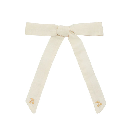 Le Enfant Gold Thread Cherry Embroidered Bow - Cream