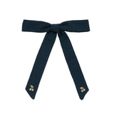 Le Enfant Gold Thread Cherry Embroidered Bow - Navy