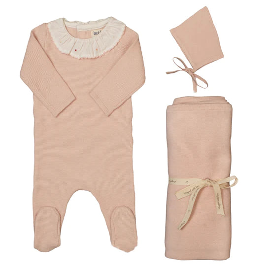 Bee & Dee Knit Embroidered Dot Accent 3PC Set - Blush Pink