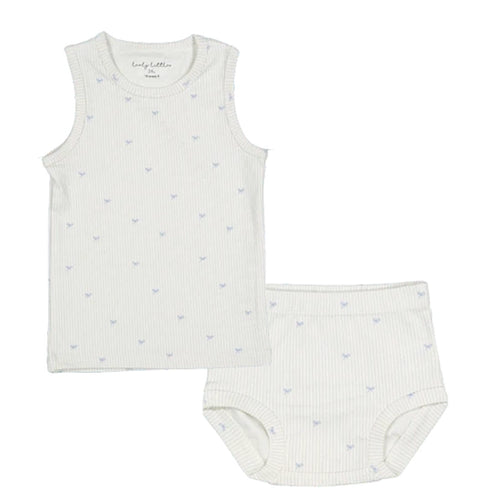 Lovely Littles Printed Tank And Bloomer Set - Blue Bow