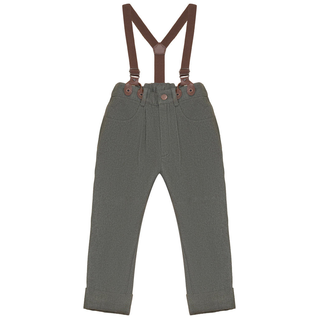 Calla Lili Boys Denim Pants With Suspenders - Green
