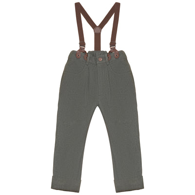 Calla Lili Boys Denim Pants With Suspenders - Green