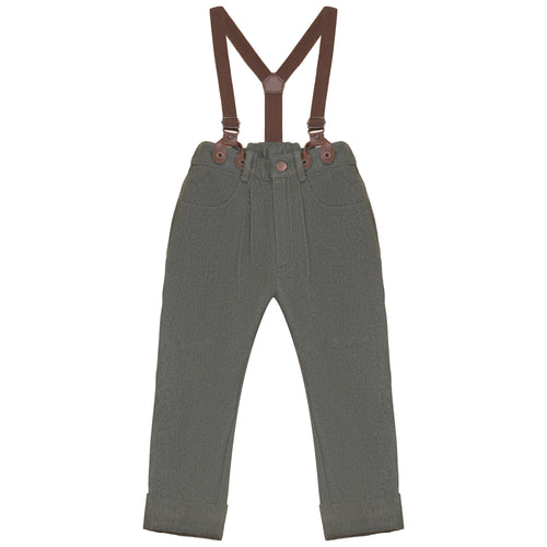 Calla Lili Boys Denim Pants With Suspenders - Green