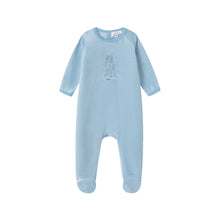 Load image into Gallery viewer, Oubon Boy In Snow Print Velour Footie - Blue