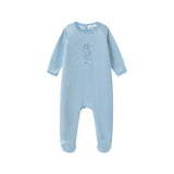 Oubon Boy In Snow Print Velour Footie - Blue